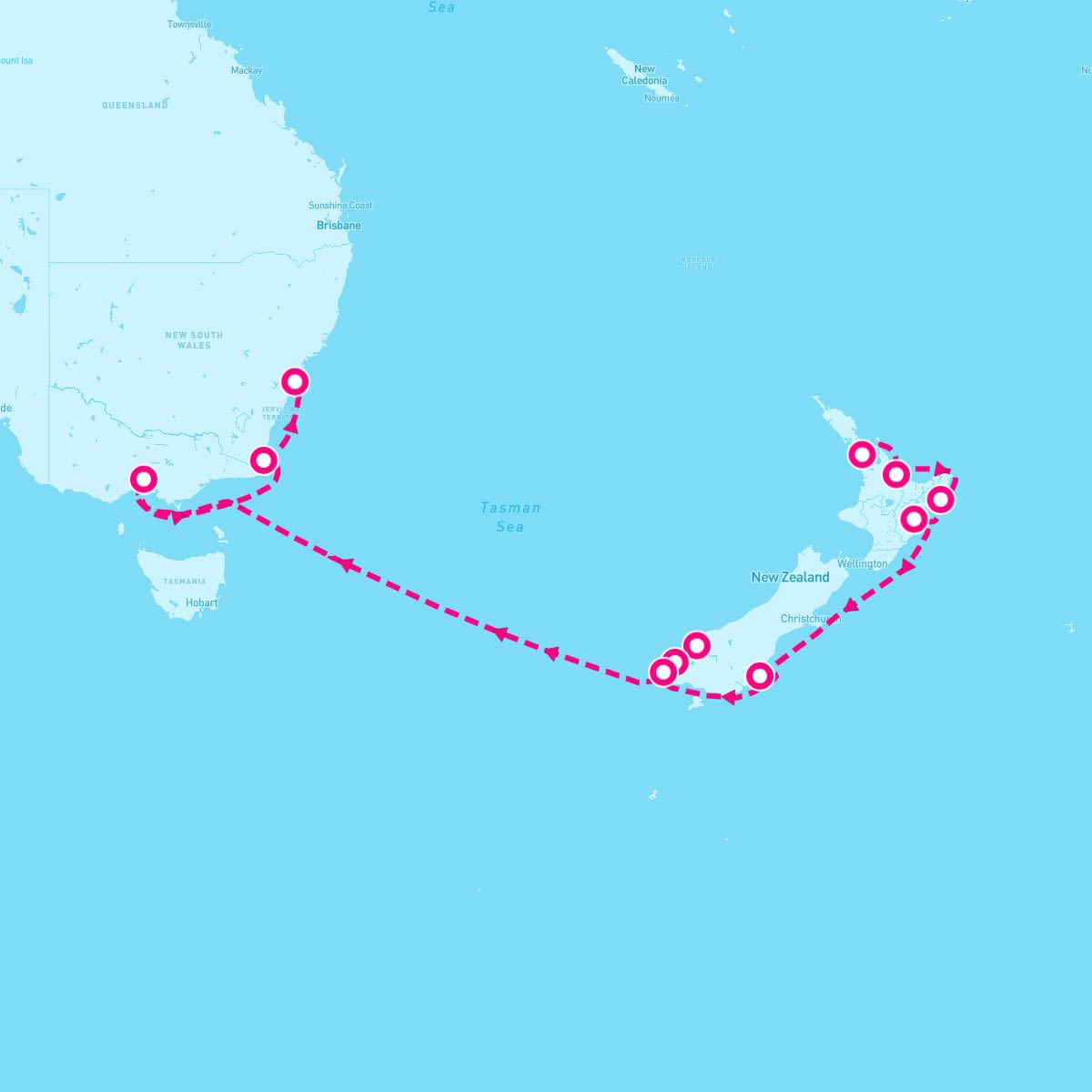 Crystal Symphony itinerary map for December 20, 2023 (15 nights)