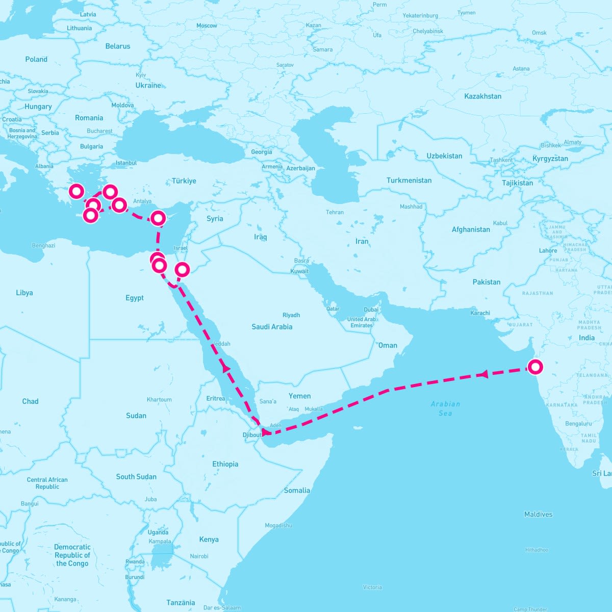 Crystal Symphony itinerary map for March 27, 2024 (17 nights)