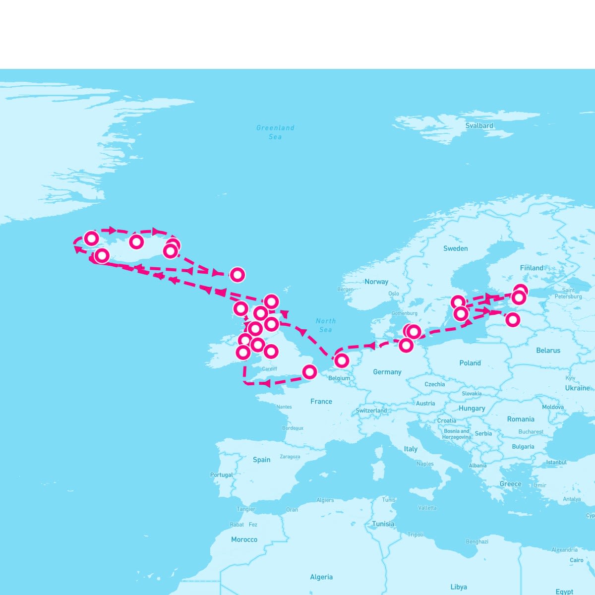 Crystal Symphony itinerary map for August 11, 2024 (38 nights)
