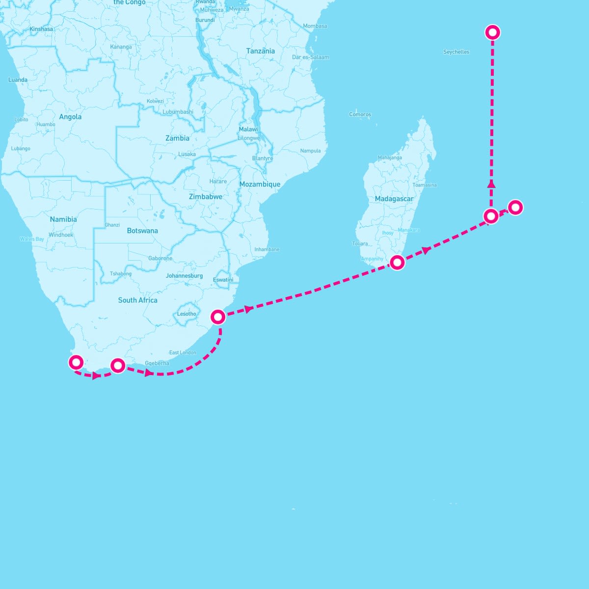 Crystal Symphony itinerary map for December 23, 2024 (13 nights)