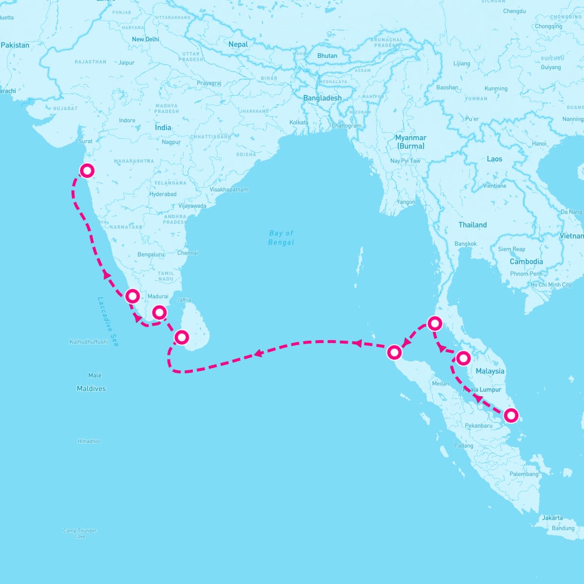 Crystal Symphony itinerary map for March 6, 2025 (12 nights)