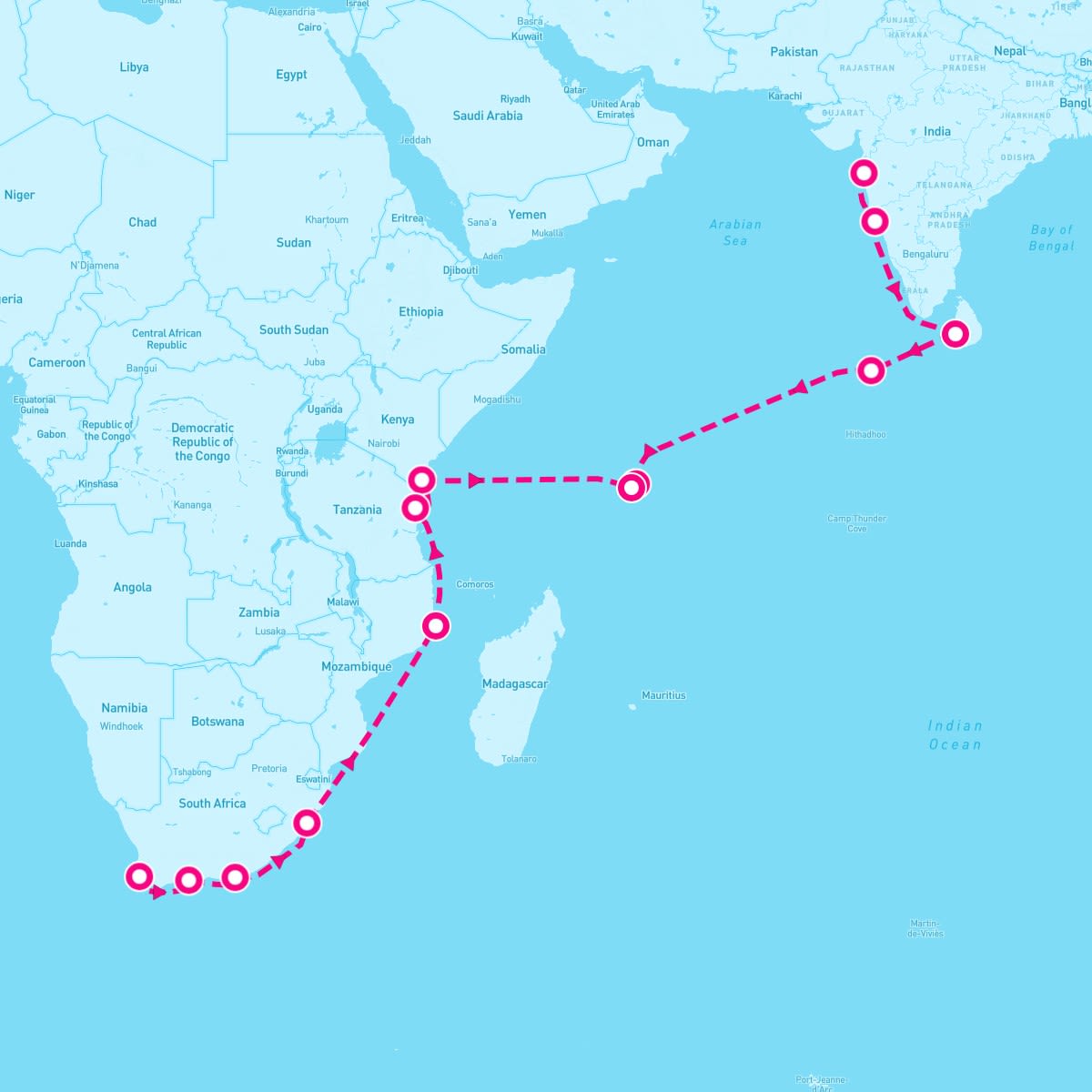 Crystal Symphony itinerary map for March 18, 2025 (25 nights)
