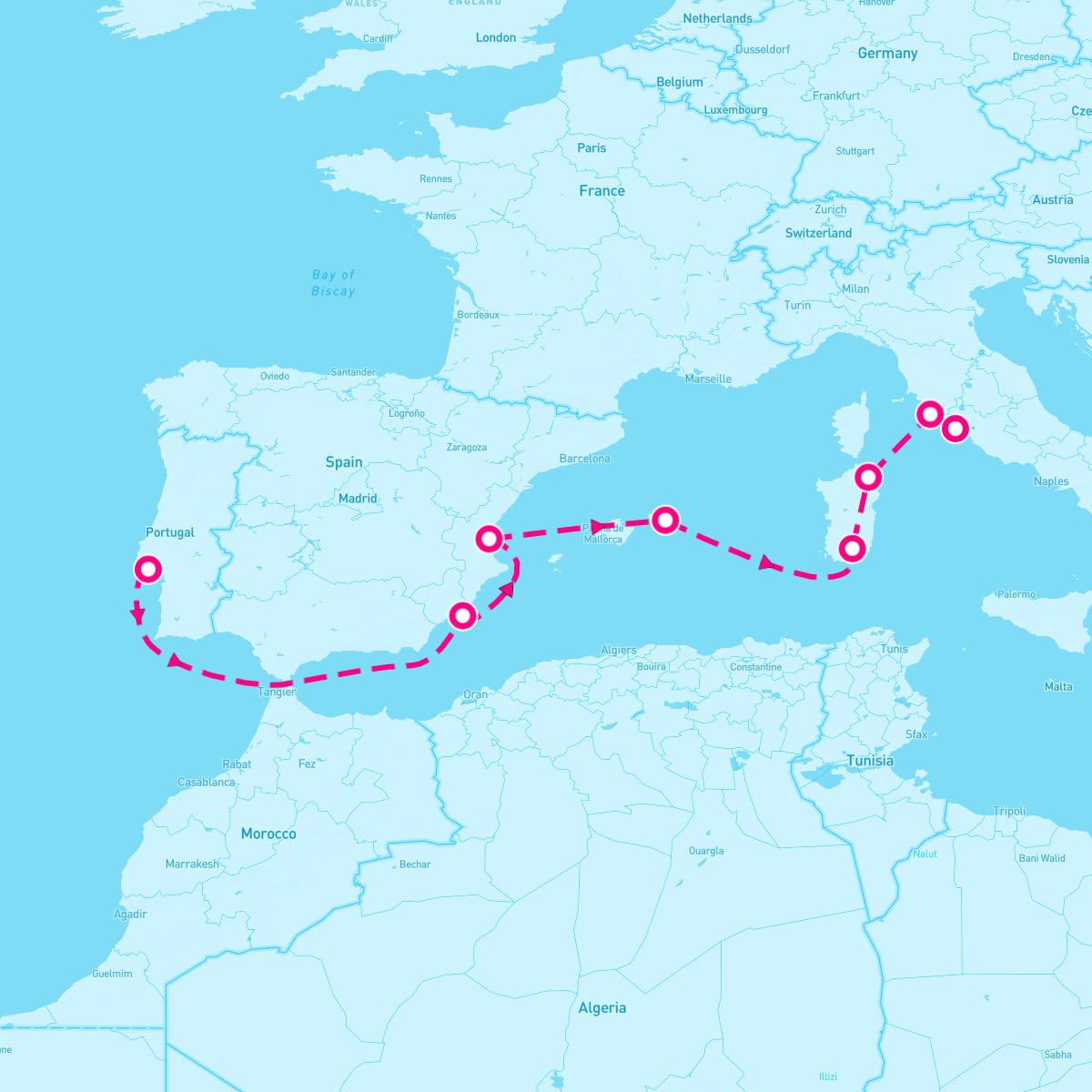 Crystal Symphony itinerary map for May 13, 2025 (8 nights)
