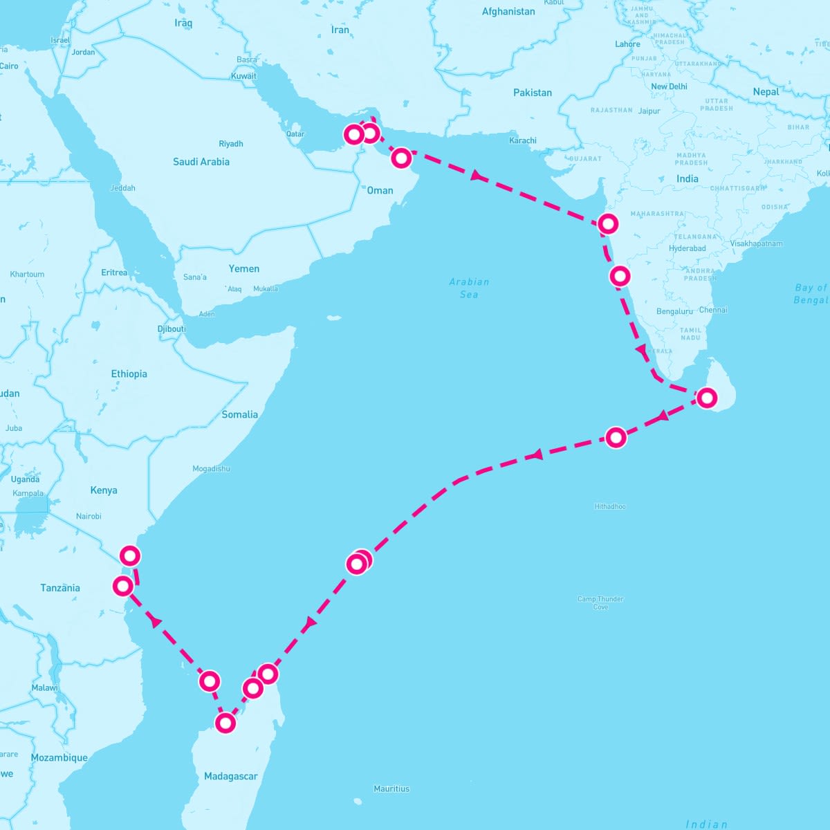 Crystal Symphony itinerary map for January 13, 2026 (24 nights)
