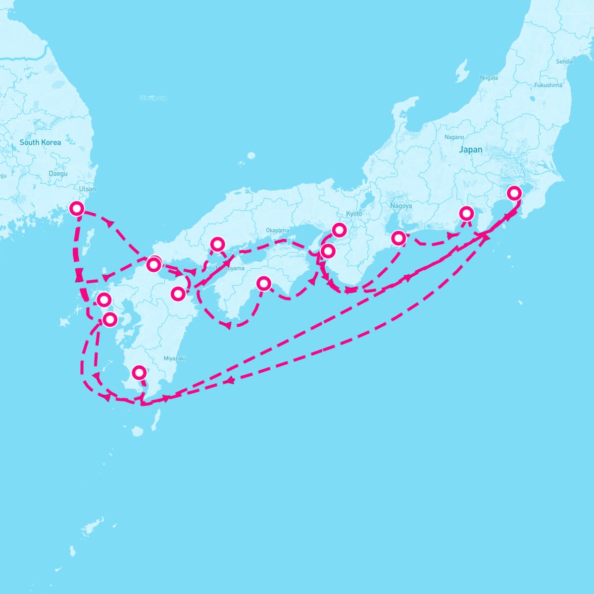 Diamond Princess itinerary map for March 18, 2024 (20 nights)