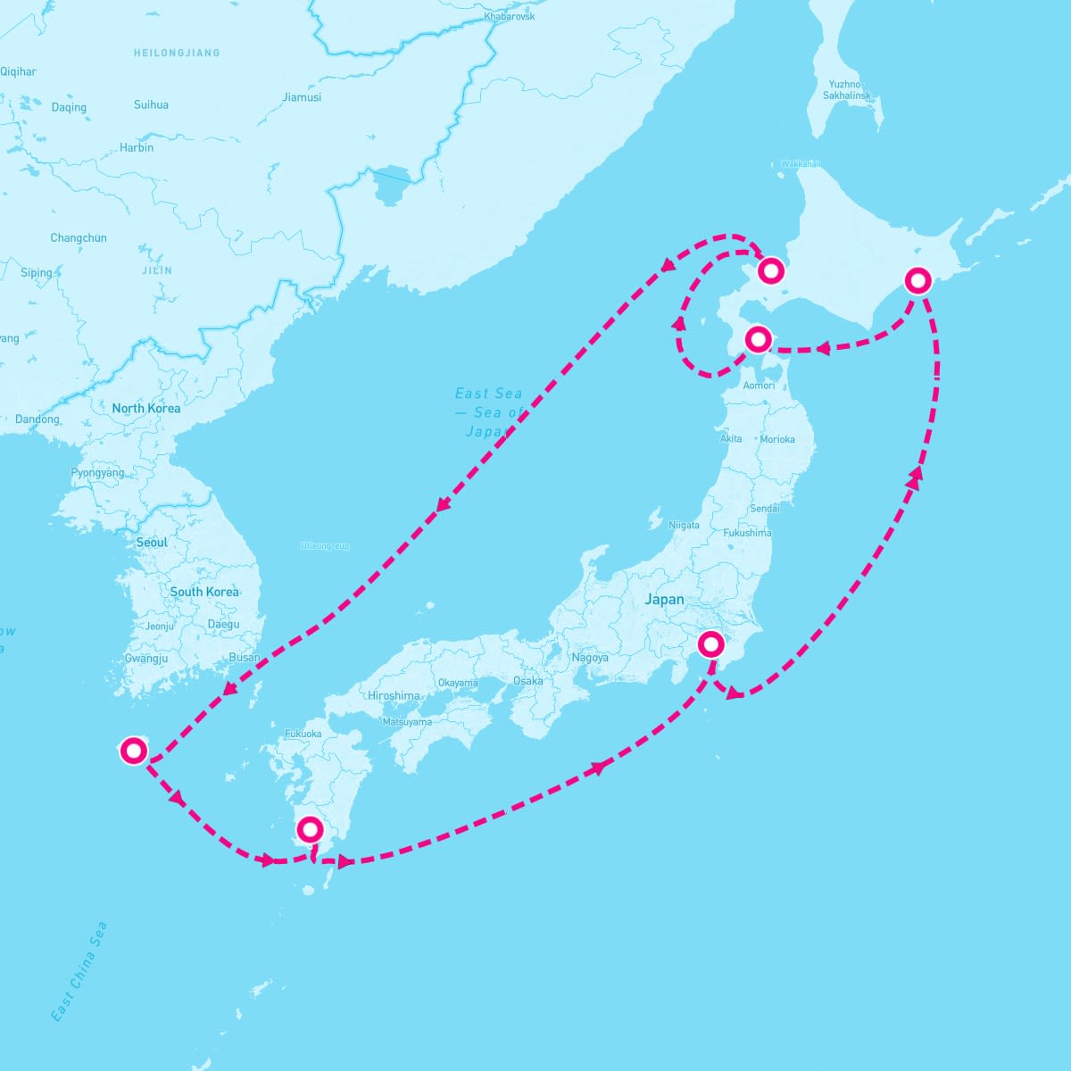 Diamond Princess itinerary map for June 4, 2024 (10 nights)