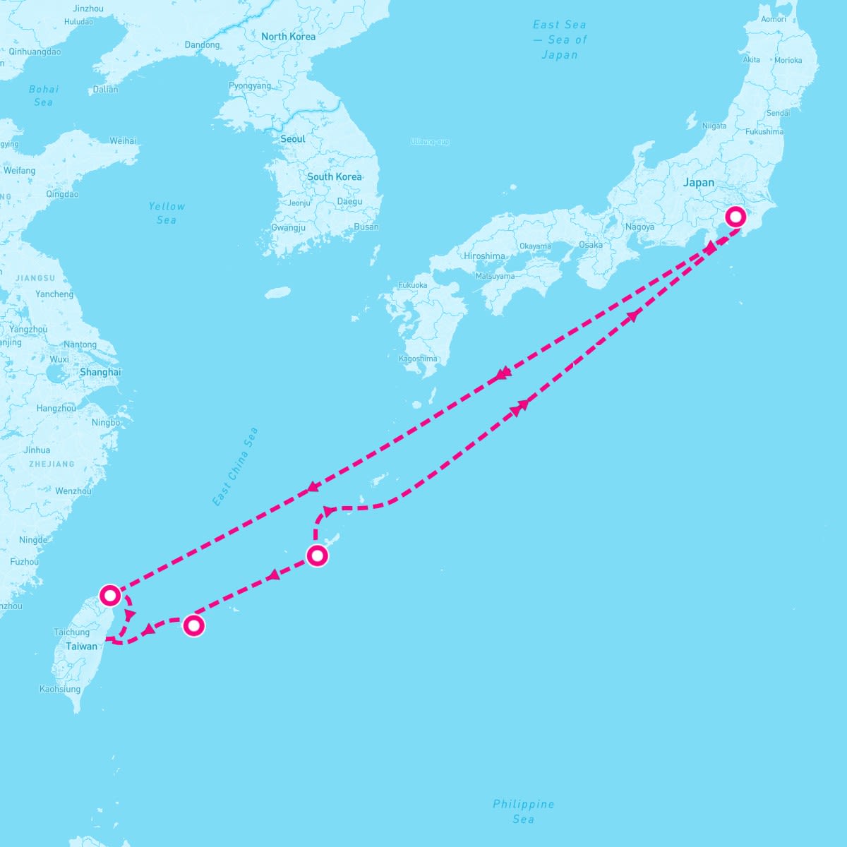Diamond Princess itinerary map for June 22, 2024 (9 nights)