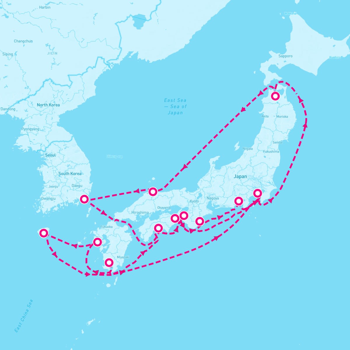 Diamond Princess itinerary map for August 5, 2024 (20 nights)