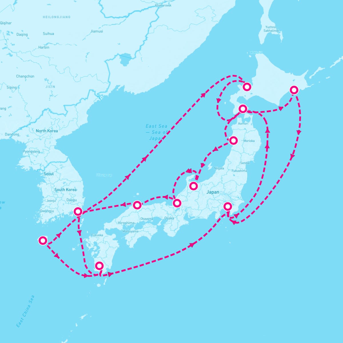 Diamond Princess itinerary map for July 1, 2025 (19 nights)