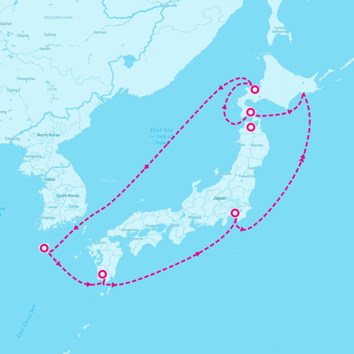 Diamond Princess itinerary map for July 10, 2025 (10 nights)