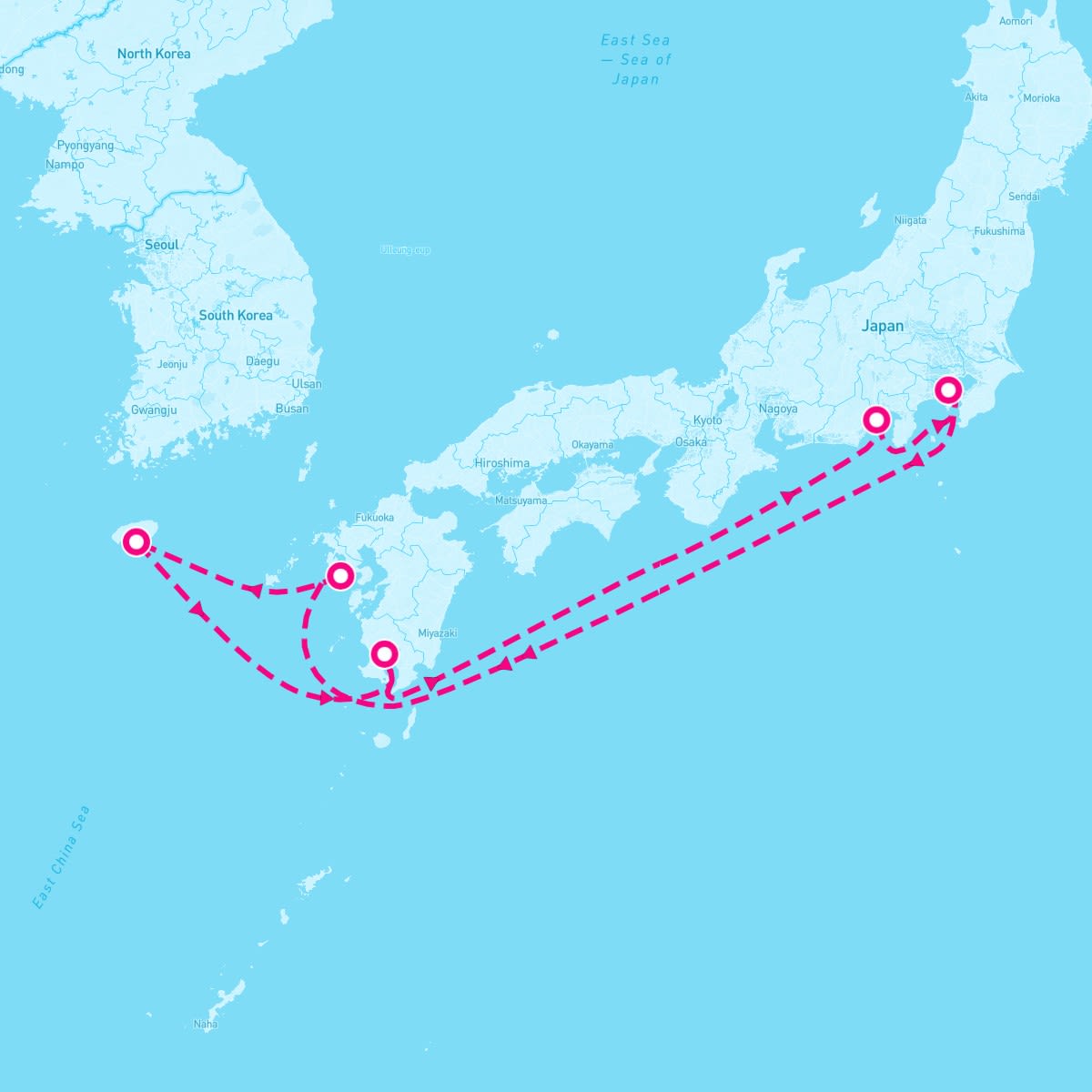 Diamond Princess itinerary map for July 20, 2025 (7 nights)