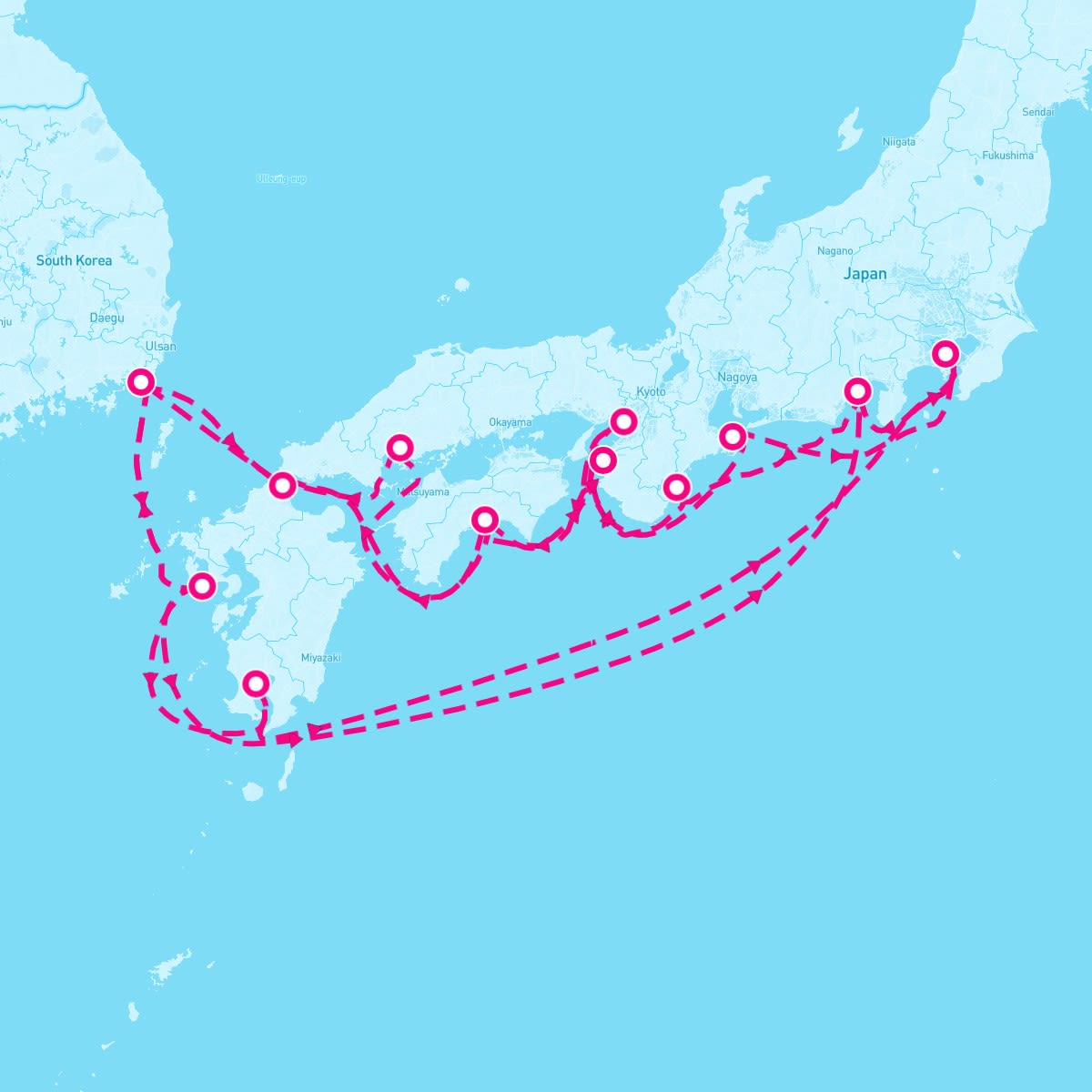 Diamond Princess itinerary map for August 15, 2025