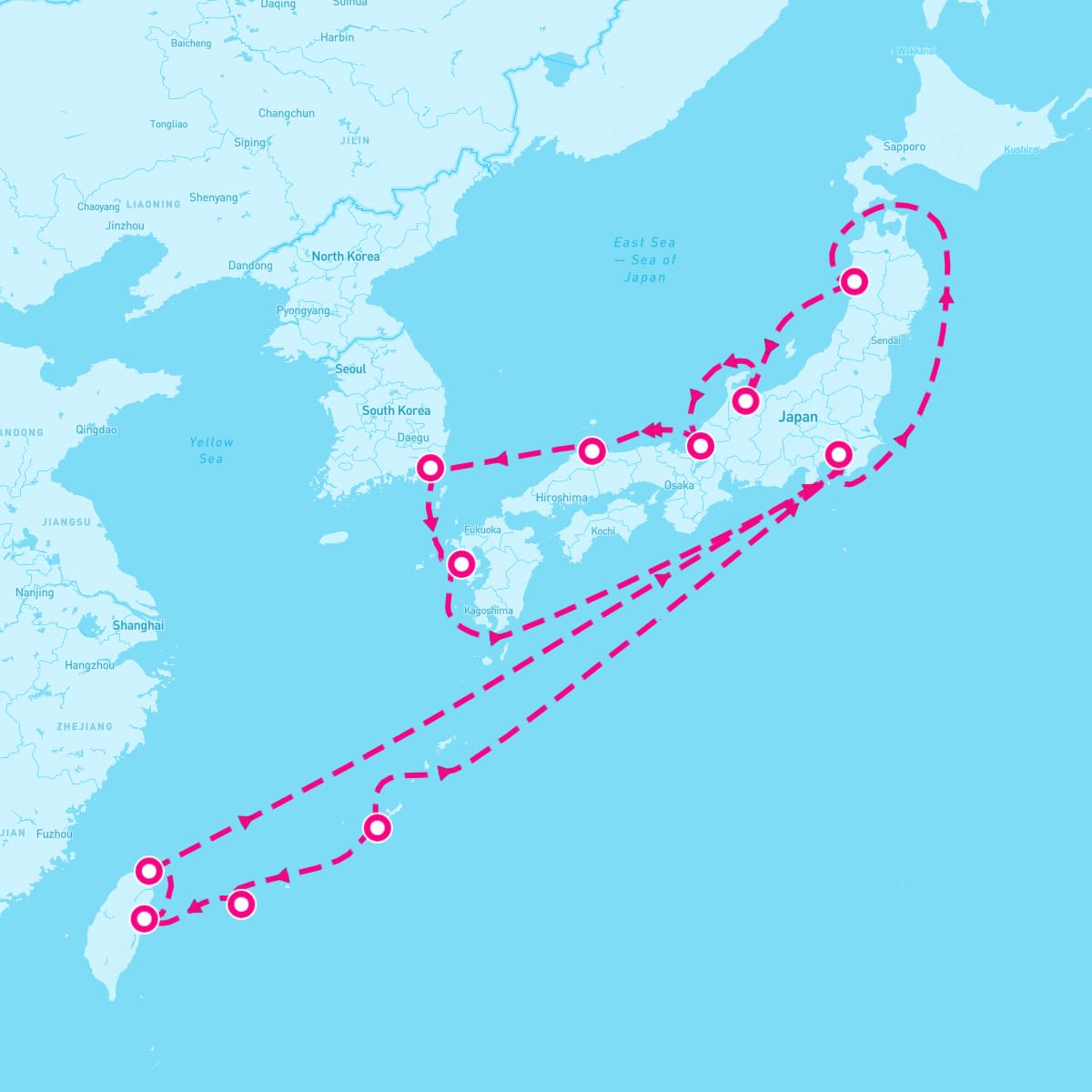 Diamond Princess itinerary map for September 20, 2025 (18 nights)