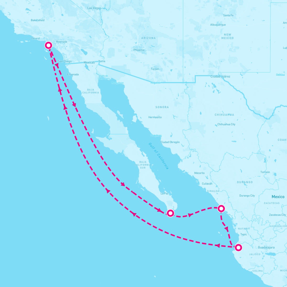 Discovery Princess itinerary map for January 6, 2024 (7 nights)