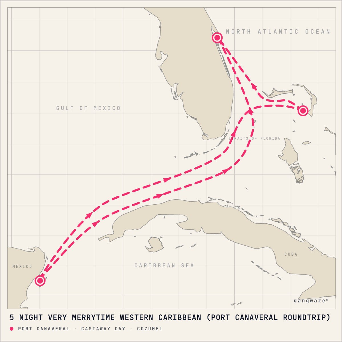 Disney Destiny itinerary map for December 3, 2027 (5 nights)