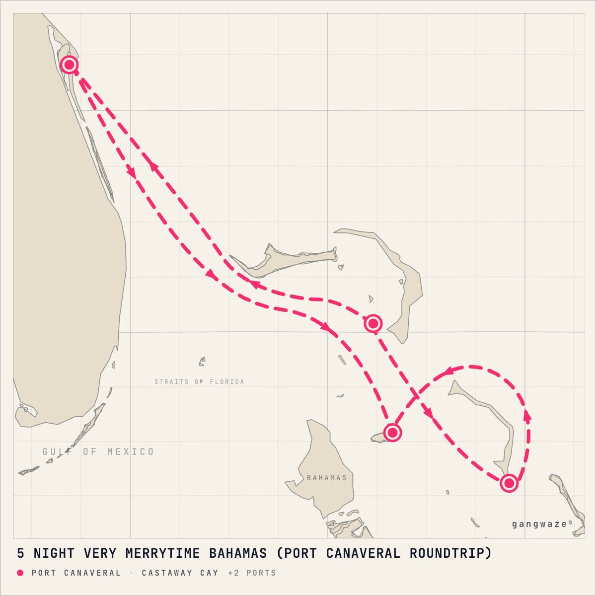 Disney Destiny itinerary map for December 12, 2027 (5 nights)