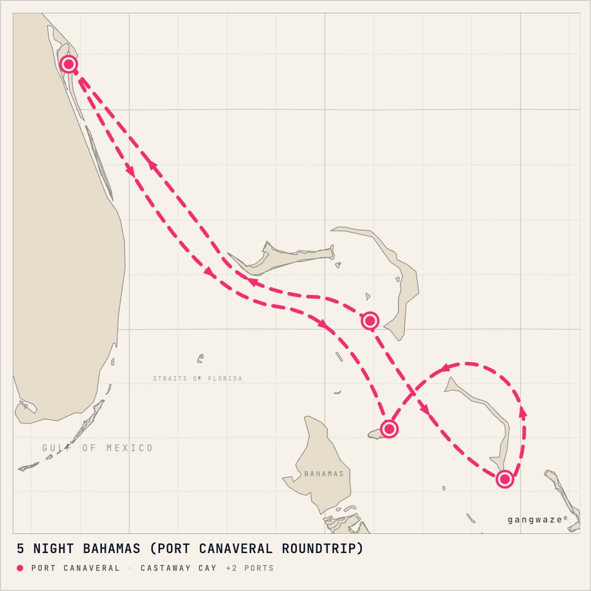 Disney Destiny itinerary map for February 6, 2028 (5 nights)