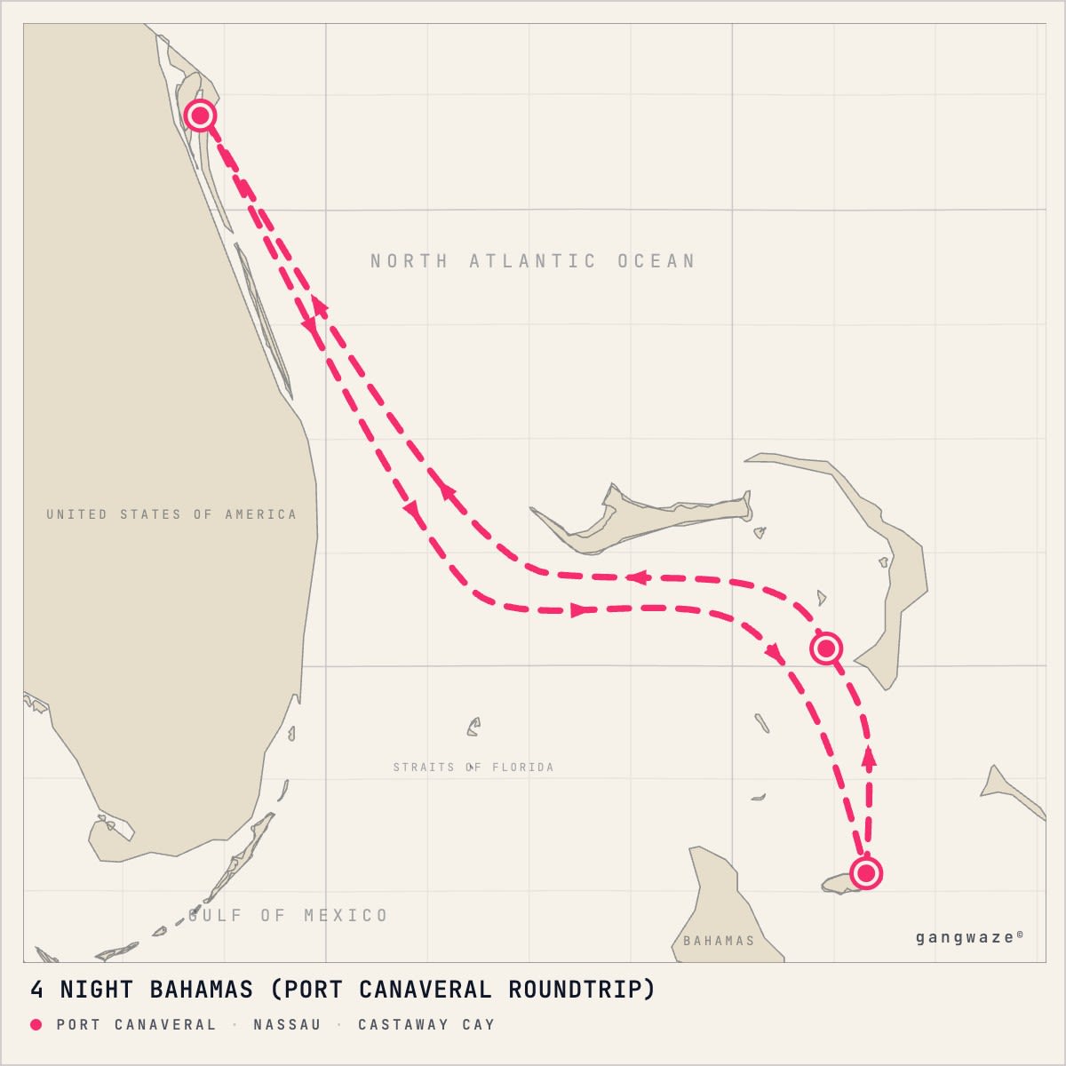 Disney Destiny itinerary map for March 1, 2028 (4 nights)