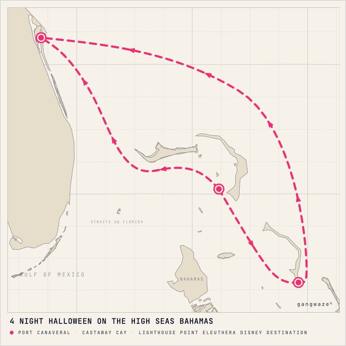 Disney Dream itinerary map for October 25, 2027 (4 nights)