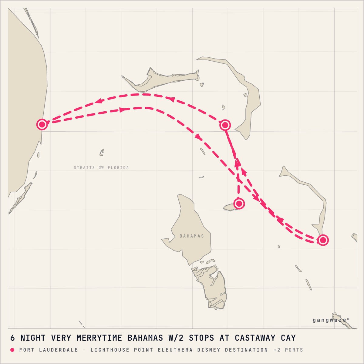 Disney Dream itinerary map for November 22, 2027 (6 nights)