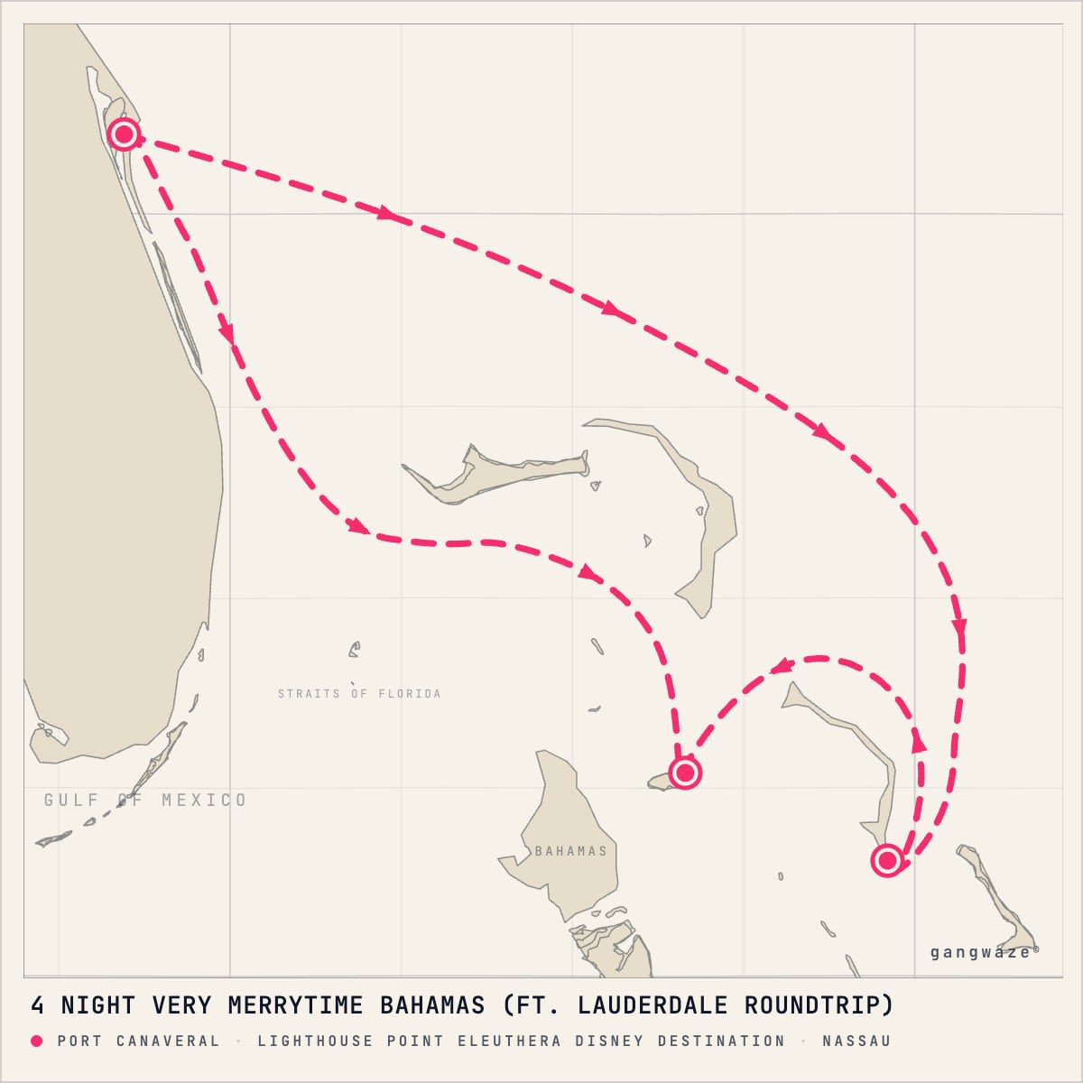 Disney Dream itinerary map for December 13, 2027 (4 nights)