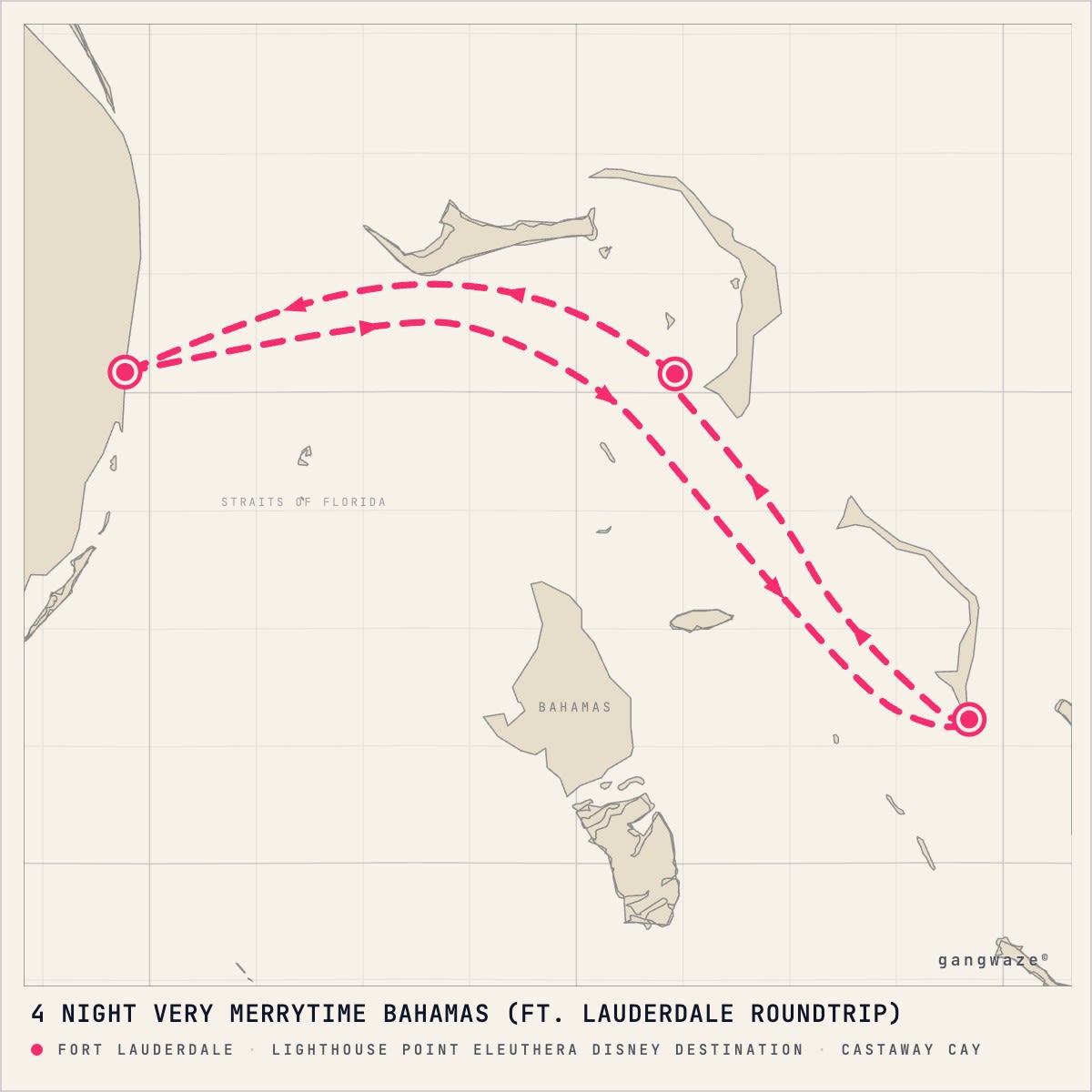 Disney Dream itinerary map for December 20, 2027 (4 nights)