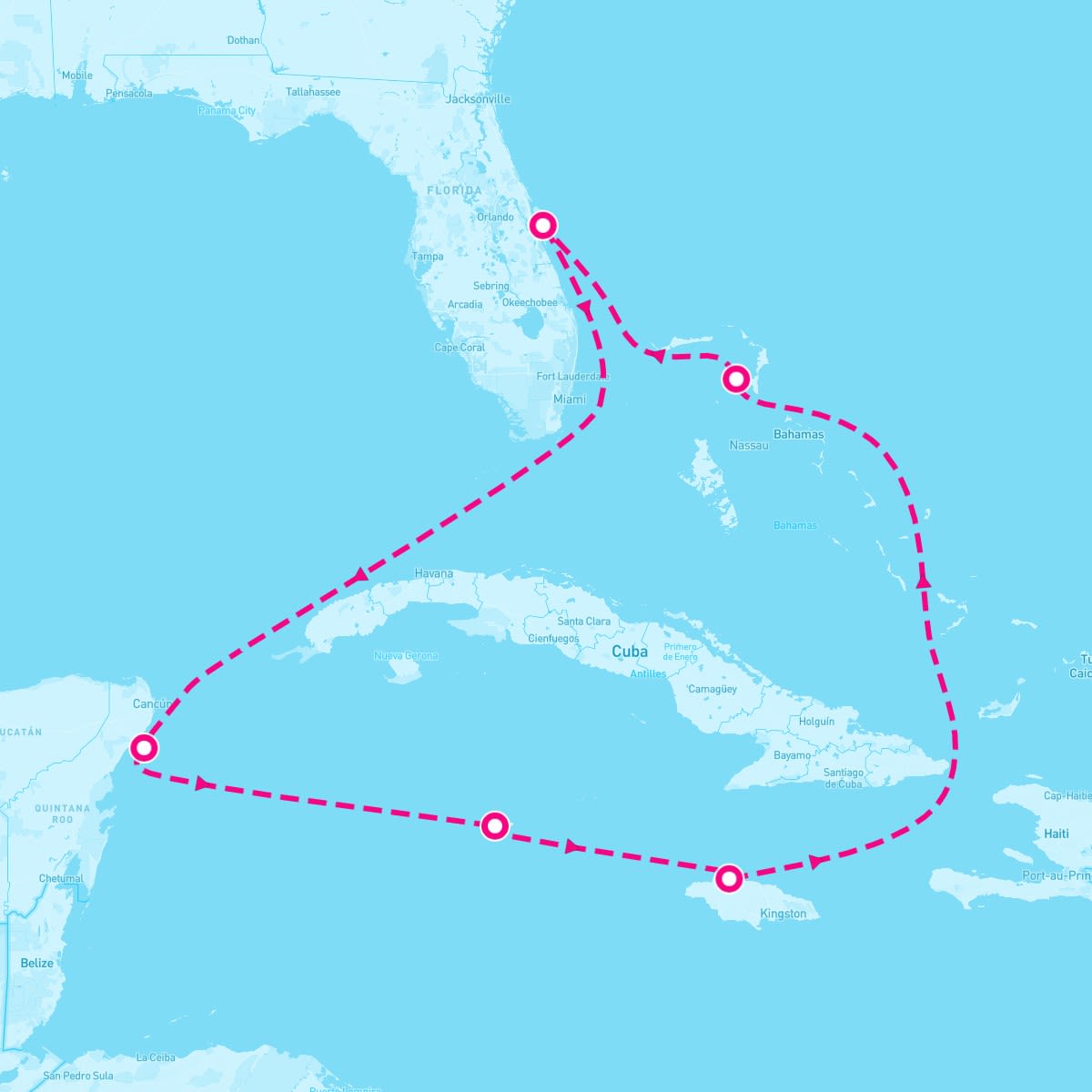 Disney Treasure itinerary map for July 12, 2025 (7 nights)