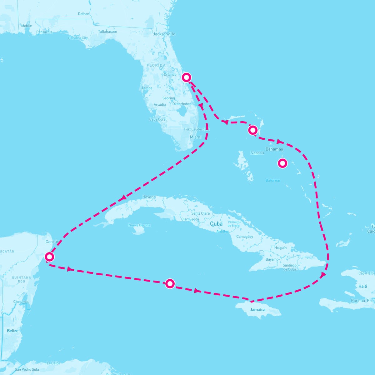 Disney Treasure itinerary map for November 29, 2025 (7 nights)