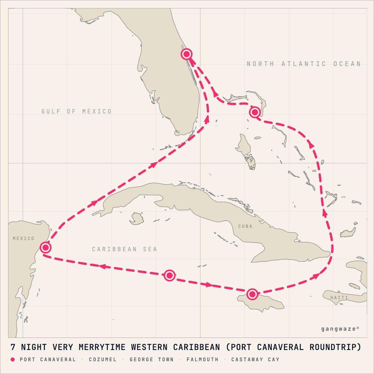 Disney Treasure itinerary map for December 11, 2027 (7 nights)