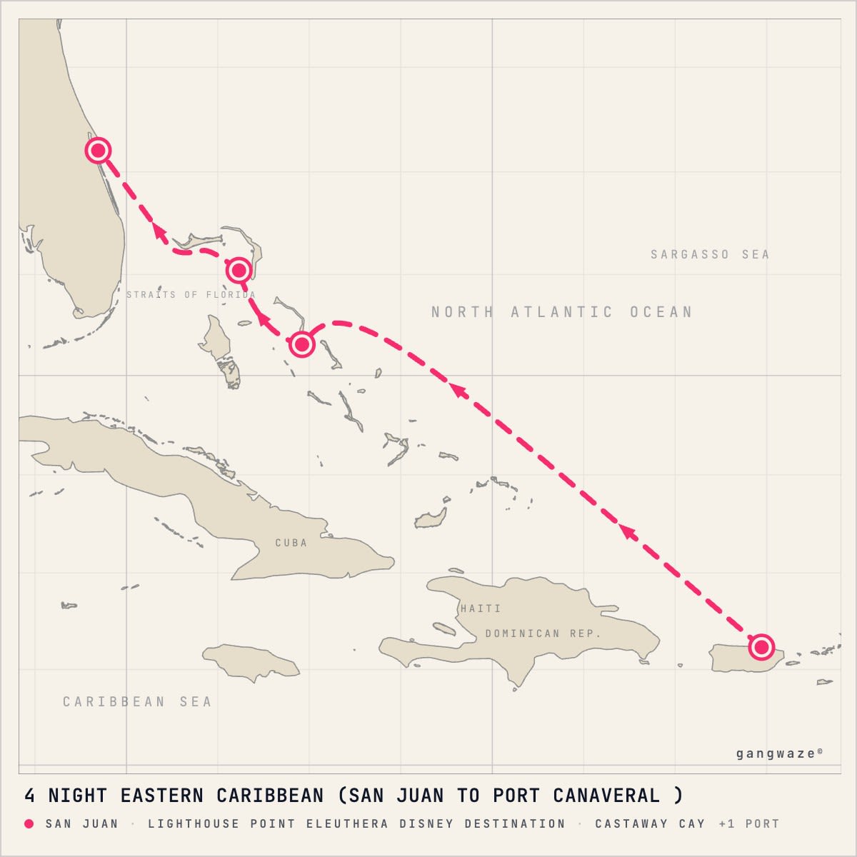 Disney Wish itinerary map for November 12, 2027 (4 nights)