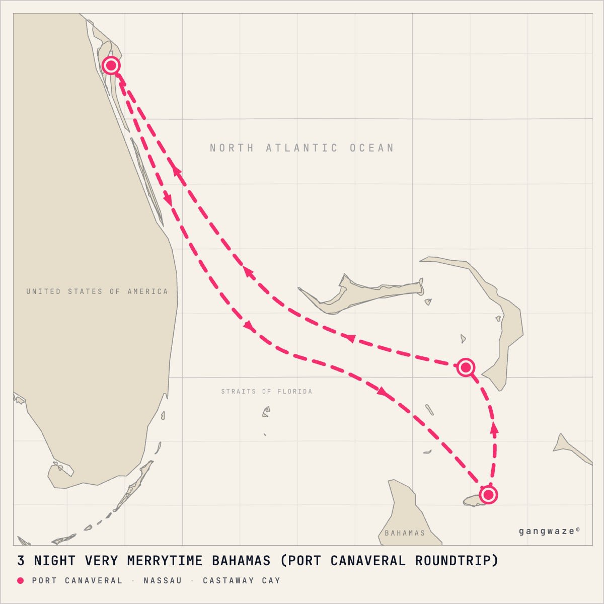 Disney Wish itinerary map for November 19, 2027 (3 nights)