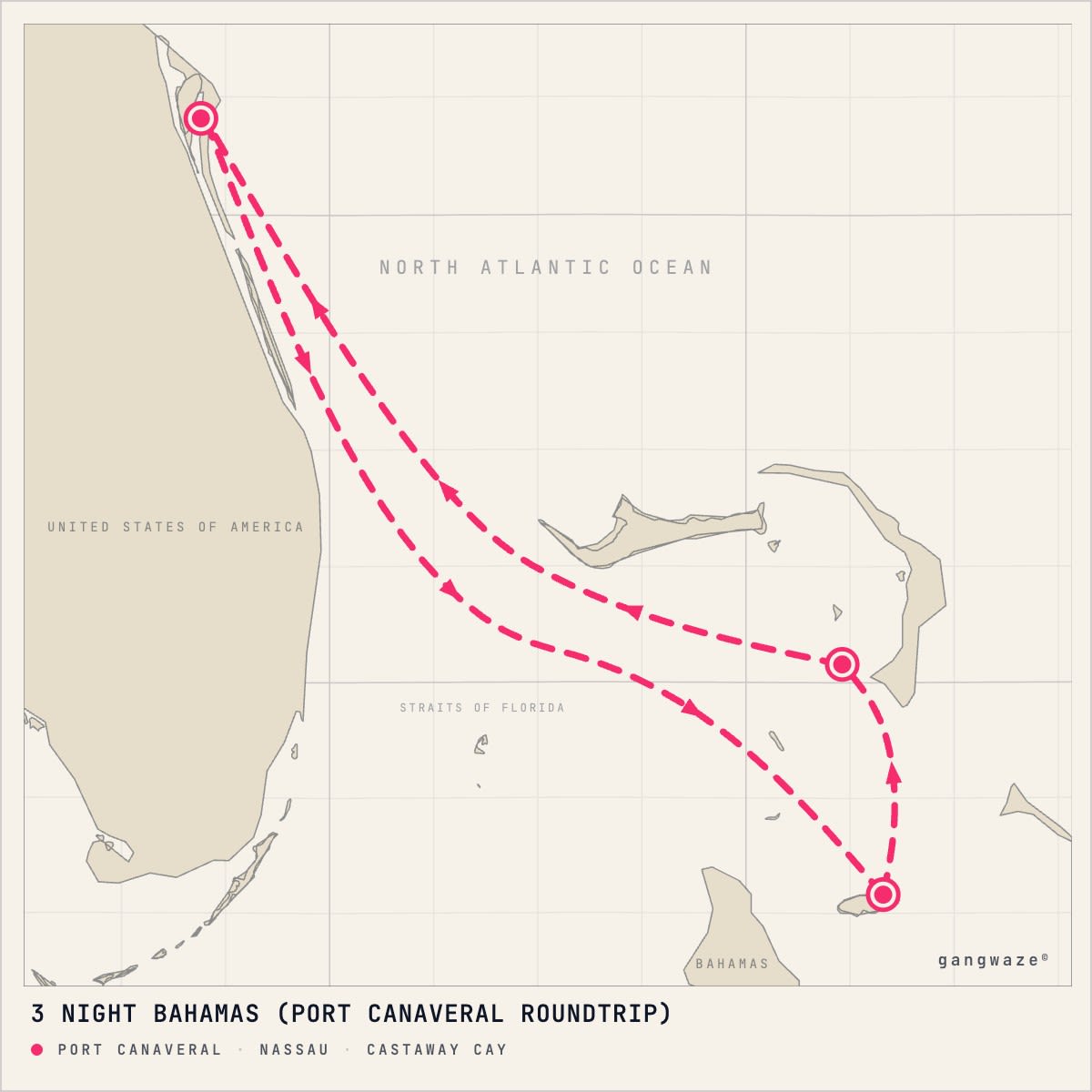 Disney Wish itinerary map for January 7, 2028 (3 nights)
