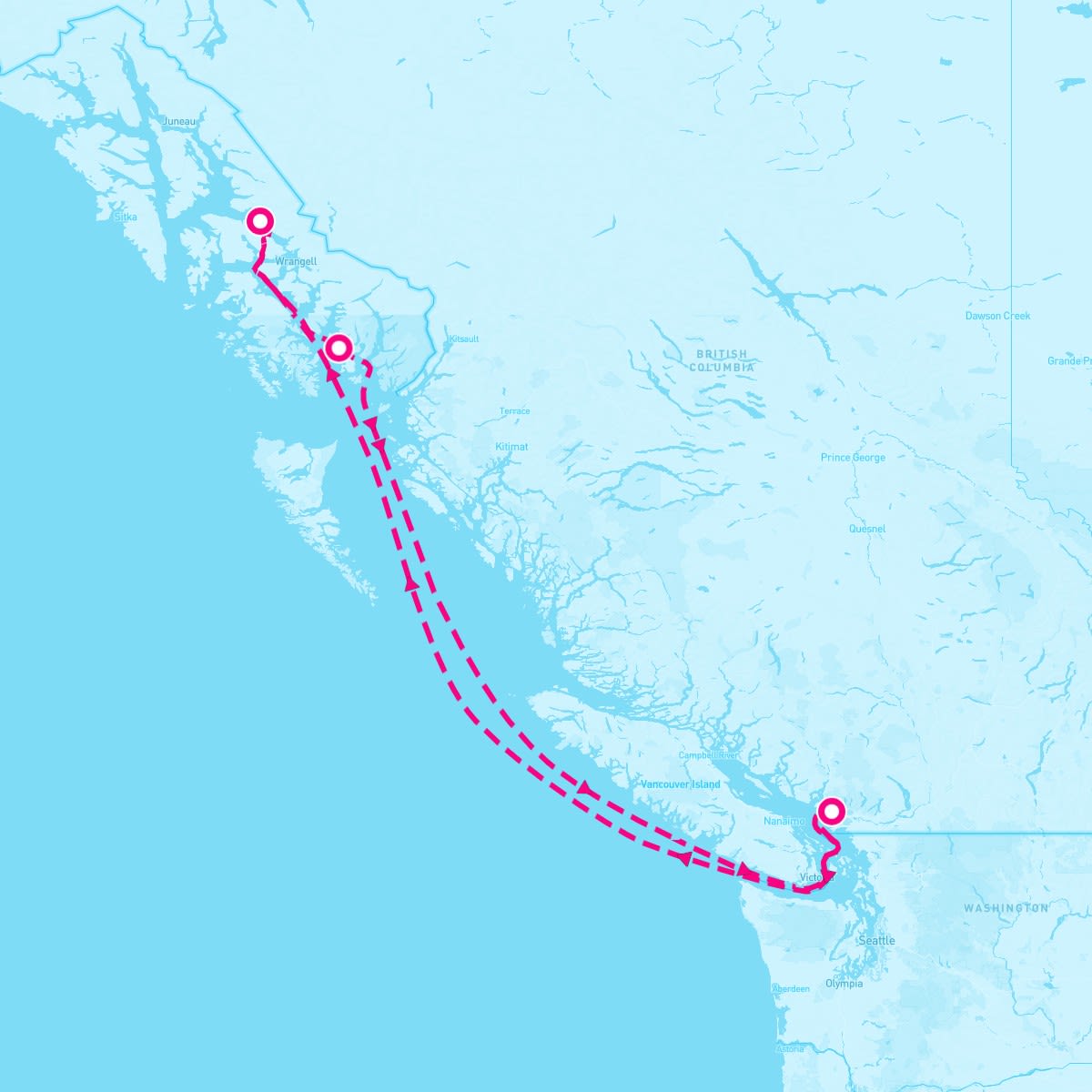 Disney Wonder itinerary map for July 16, 2025 (5 nights)