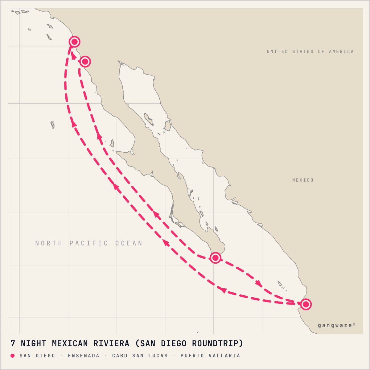 Disney Wonder itinerary map for January 17, 2028 (7 nights)
