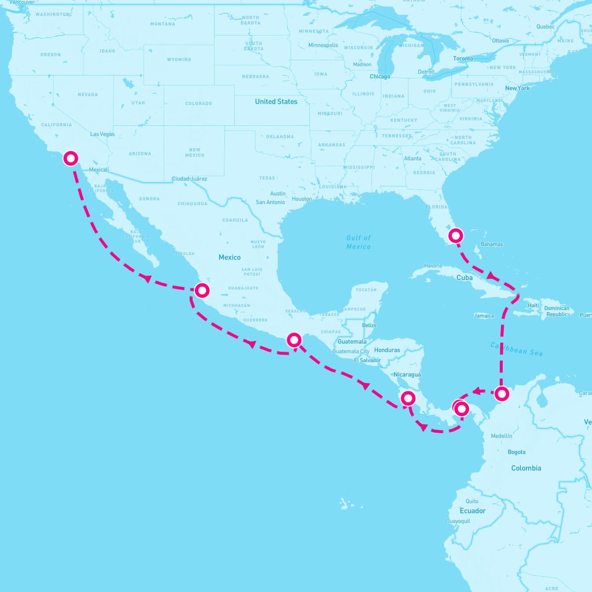Emerald Princess itinerary map for December 23, 2023 (15 nights)