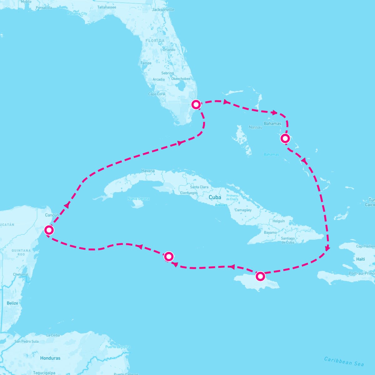 MS Eurodam itinerary map for December 27, 2023 (7 nights)