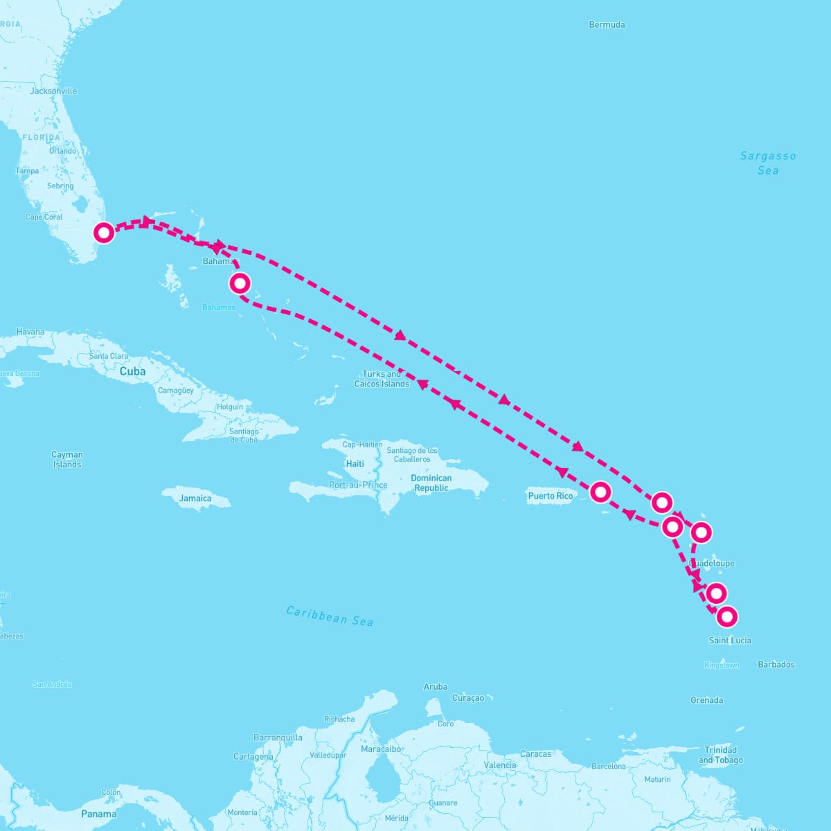 MS Eurodam itinerary map for February 24, 2024 (11 nights)