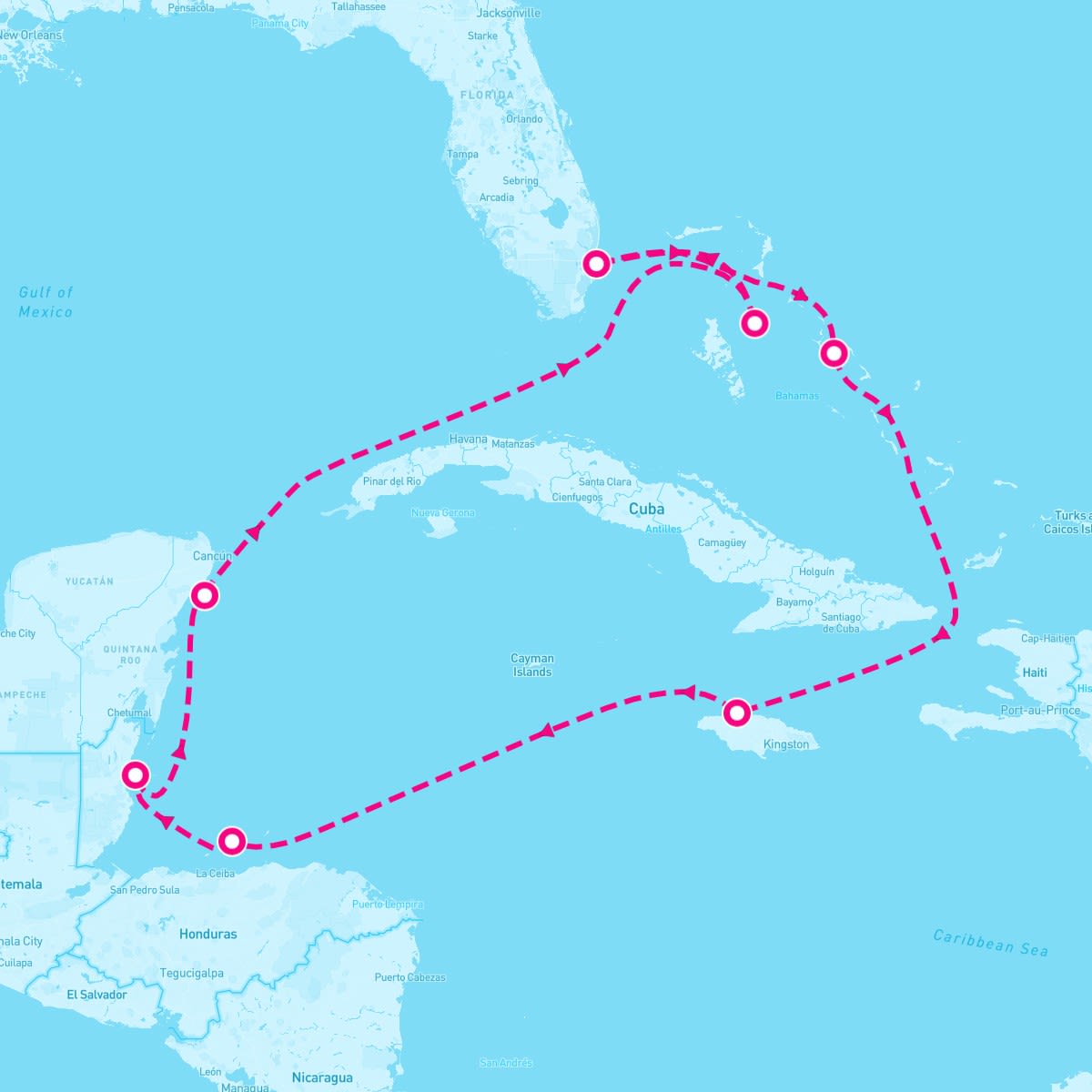MS Eurodam itinerary map for March 6, 2024 (10 nights)