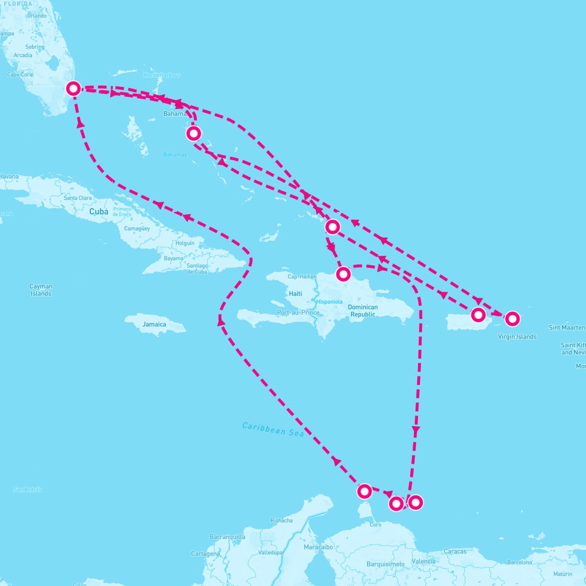 MS Eurodam itinerary map for March 27, 2024 (17 nights)