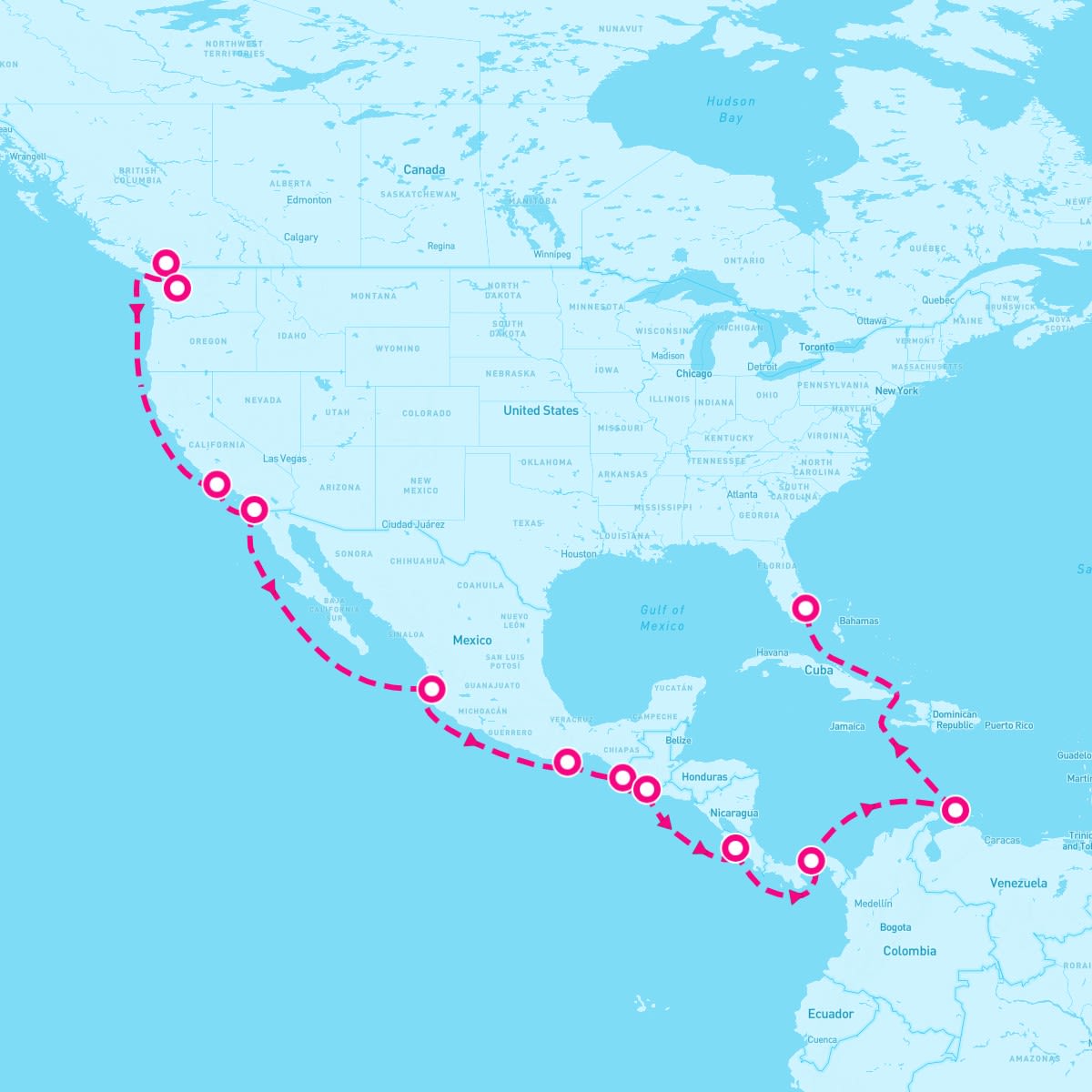 MS Eurodam itinerary map for October 5, 2024 (21 nights)