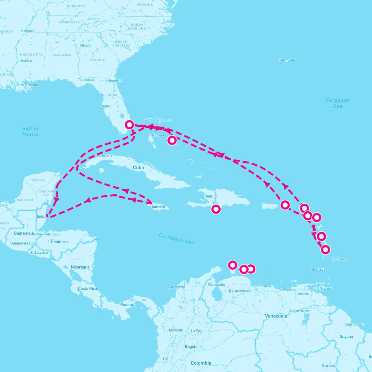 MS Eurodam itinerary map for November 17, 2024 (21 nights)