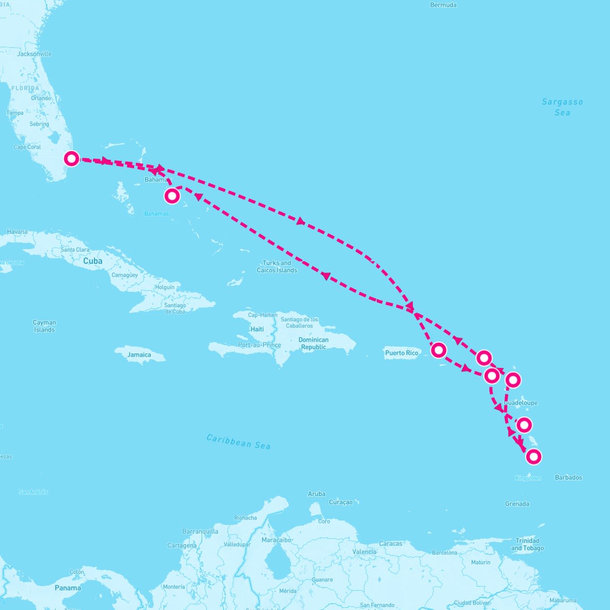 MS Eurodam itinerary map for November 27, 2024 (11 nights)