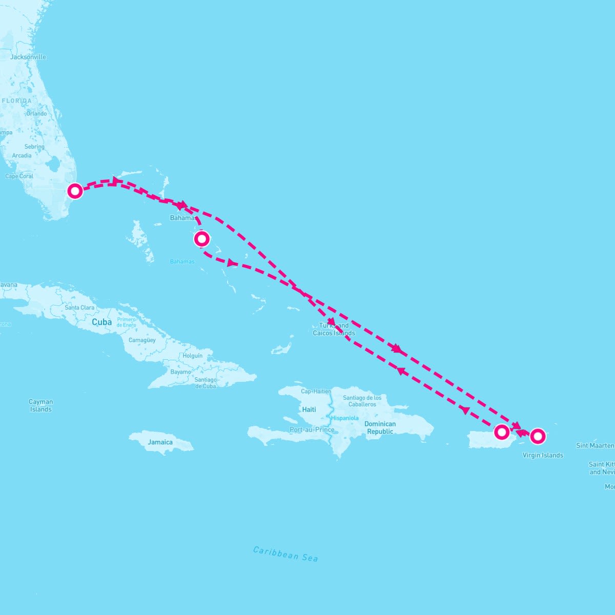 MS Eurodam itinerary map for December 23, 2024 (7 nights)