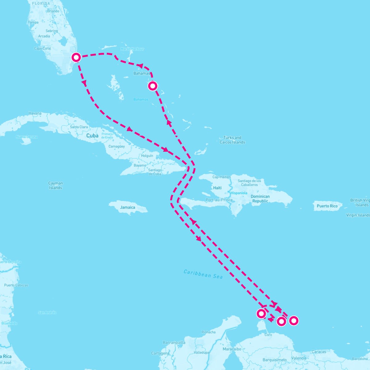 MS Eurodam itinerary map for December 30, 2024 (9 nights)
