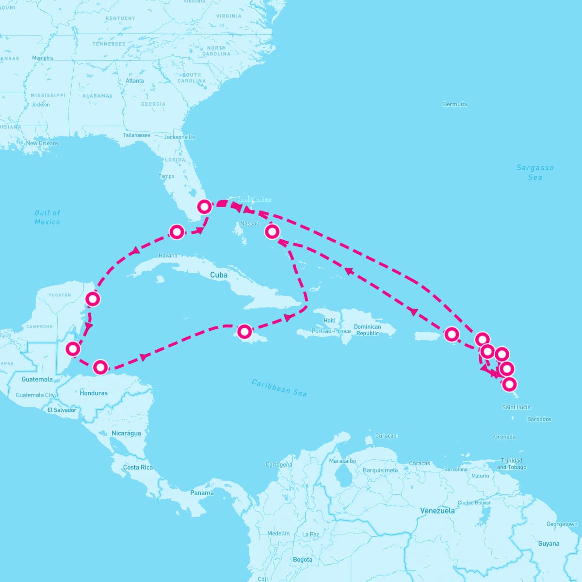MS Eurodam itinerary map for January 18, 2025 (21 nights)