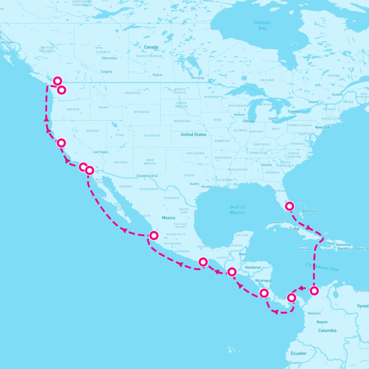 MS Eurodam itinerary map for April 12, 2025 (21 nights)