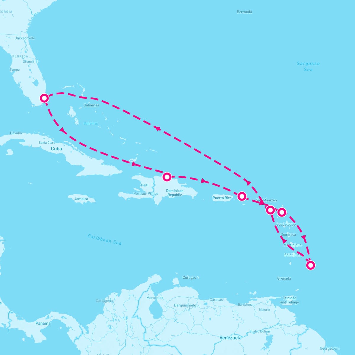 Explorer of the Seas itinerary map for February 22, 2024 (9 nights)