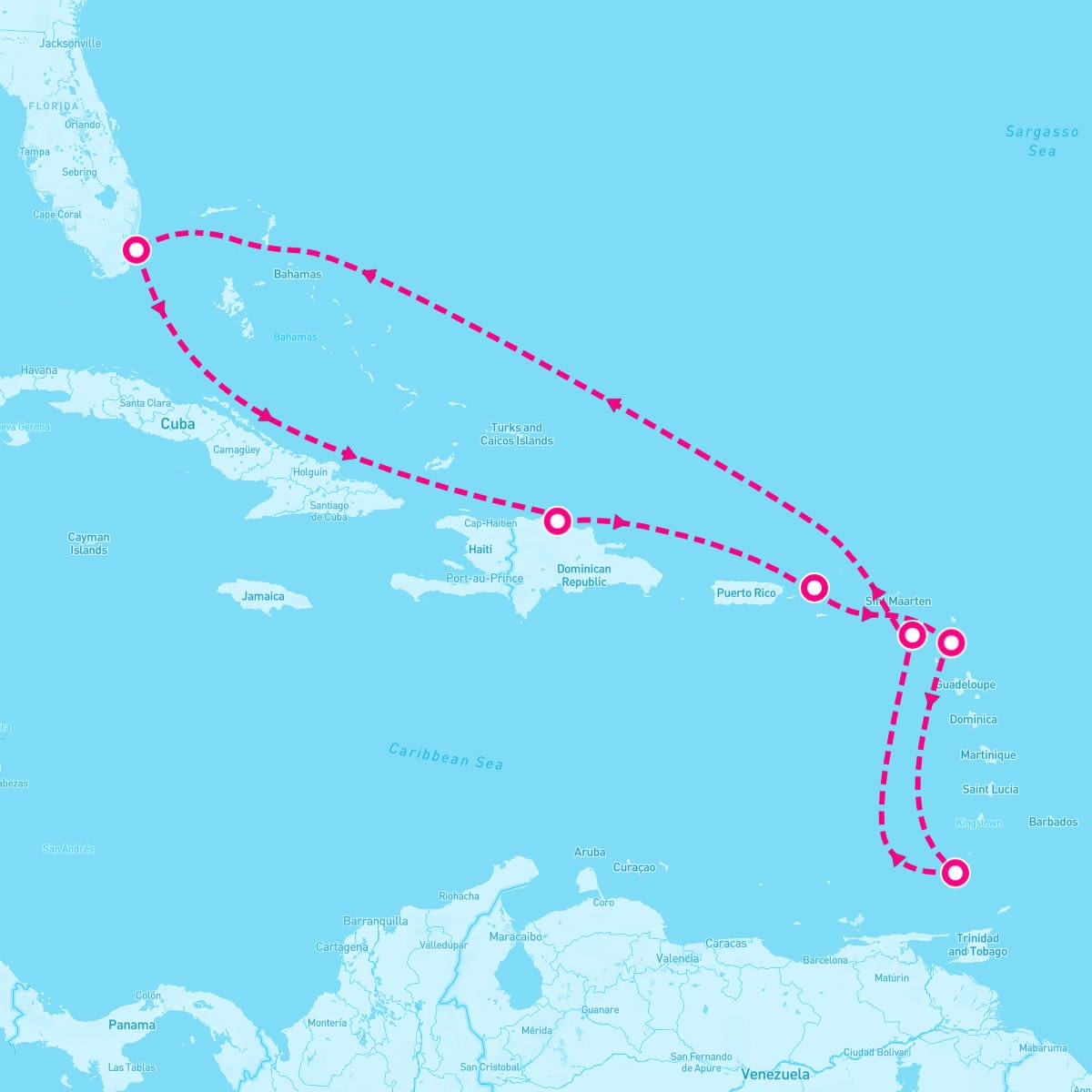 Explorer of the Seas itinerary map for March 8, 2024 (9 nights)