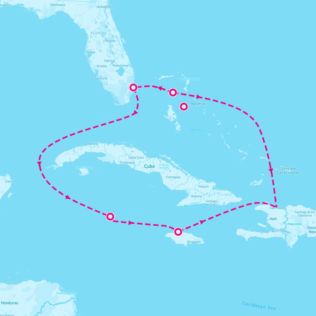 Freedom of the Seas itinerary map for September 8, 2024 (7 nights)
