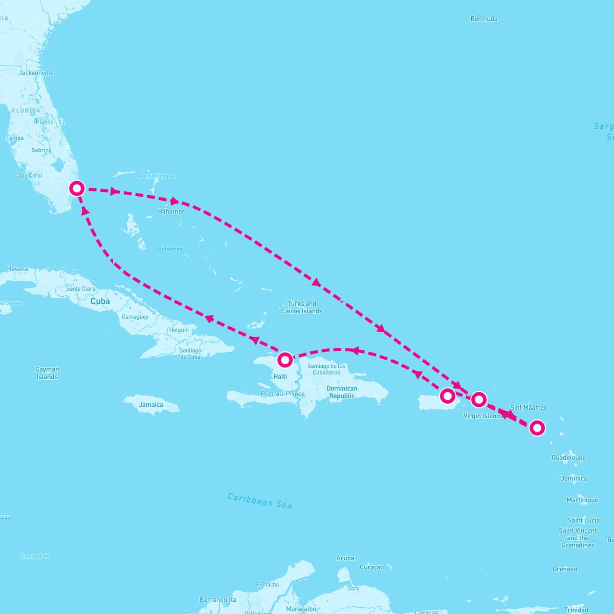 Freedom of the Seas itinerary map for December 21, 2024 (8 nights)